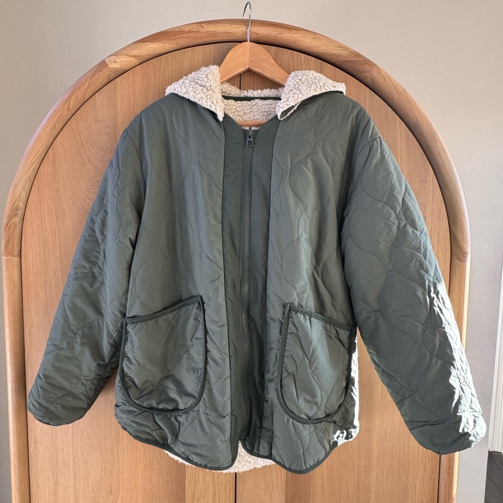 Stitch + Feather Quilted Liner Green Hooded Jacket Size M/L